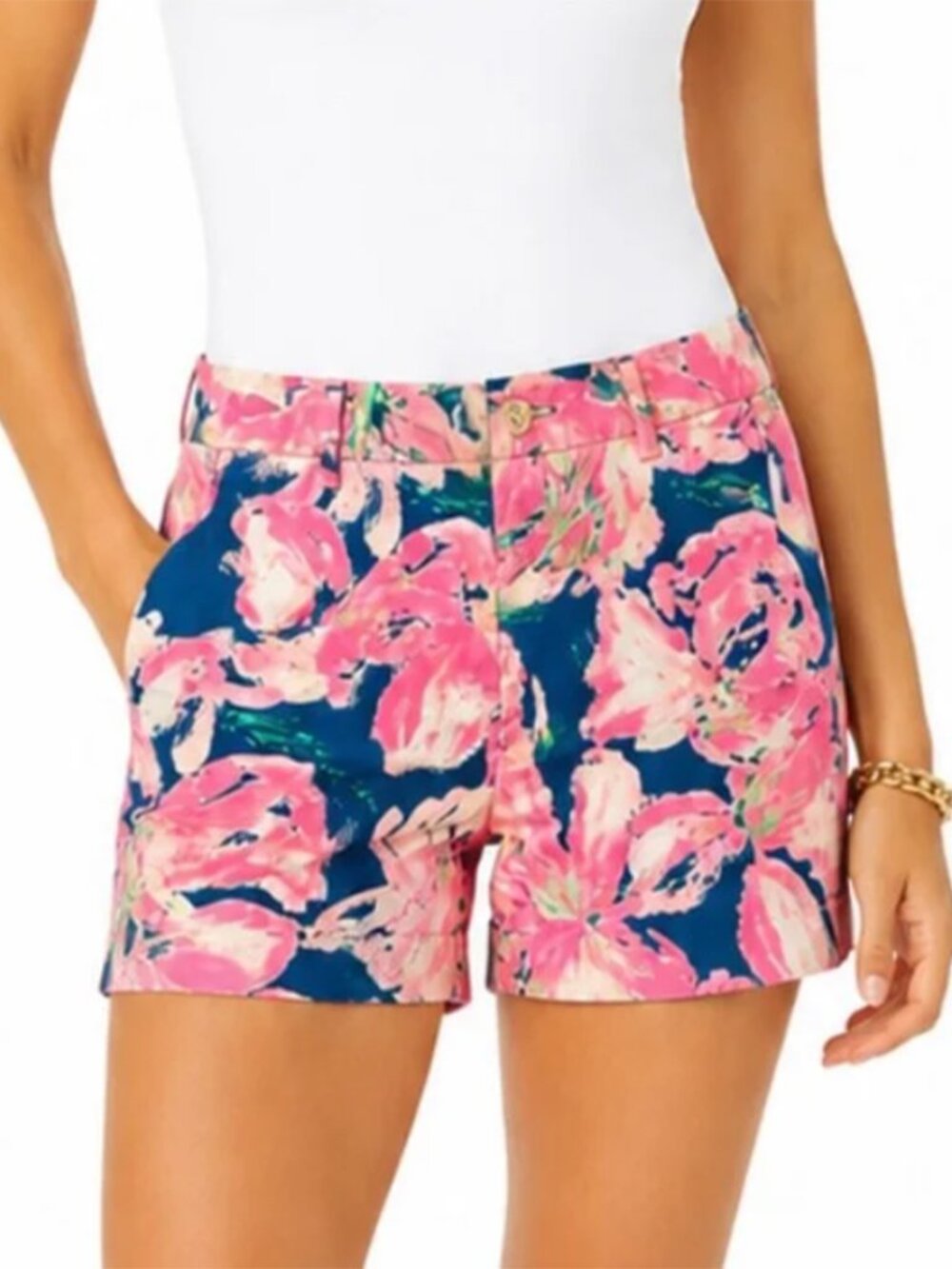 Lilly Pulitzer The Callahan 5” Inseam Textured Floral Cotton Shorts Pockets, 4